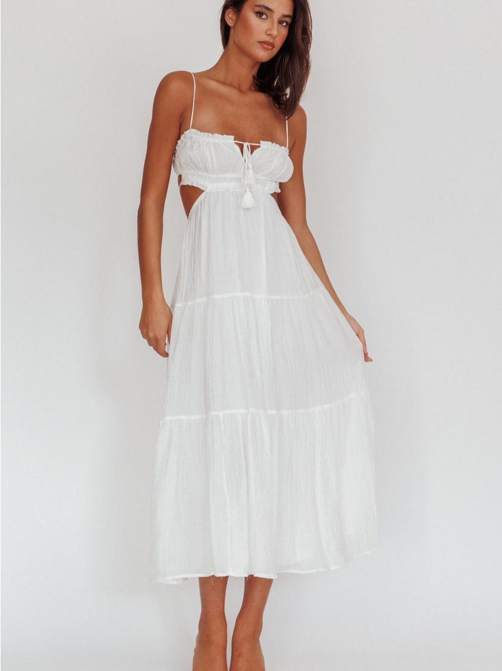 Indikah Cutout White Maxi Dress with Spaghetti Straps - Picture 3 of 3